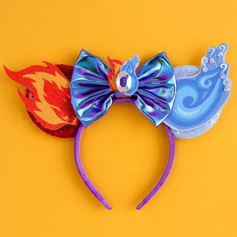 Water Fire Elemental Mickey Mouse Ears Headbands Women Aladdin Hair Accessories Kids Genie of Hairband Girl Bow Headwear