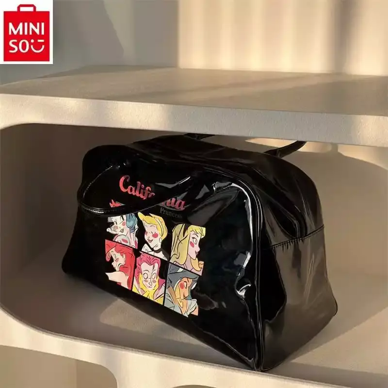 MINISO Disney Cartoon Princess Printed Luggage Bag for Women's Retro High Quality Large Capacity Fitness Storage Travel Bag