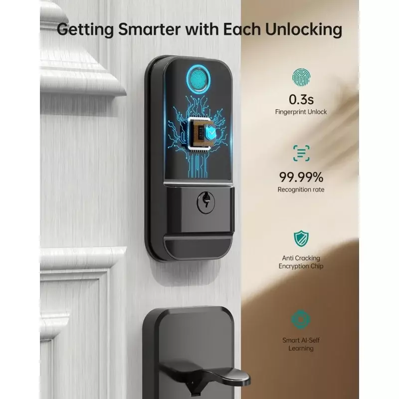 Set kunci pintu depan WiFi: keypad masuk tanpa kunci sidik jari pintar dengan pegangan digital elektronik Bluetooth Ale