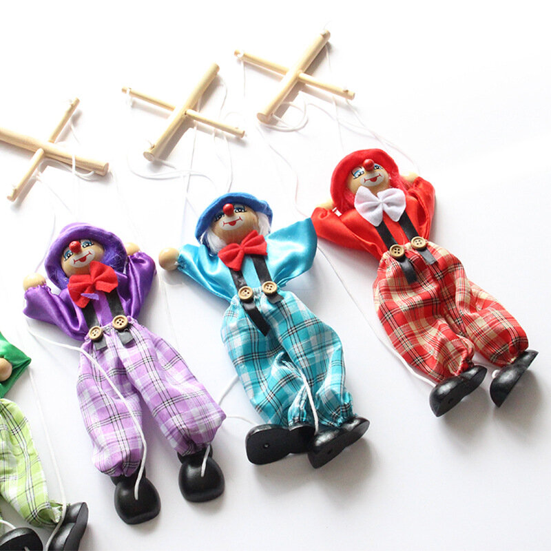 Mainan boneka tali tarik lucu, mainan kerajinan tangan boneka kayu, boneka aktivitas bersama, kerajinan tangan, tali tarik, badut, anak-anak