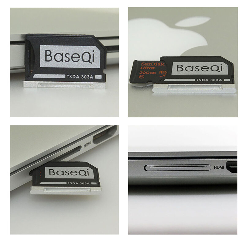 Para MacBook Pro Retina13inch Year2013 2014 2015 BaseQi Aluminio Adaptador de tarjeta Micro sd Mac Pro Lector de tarjetas de memoria