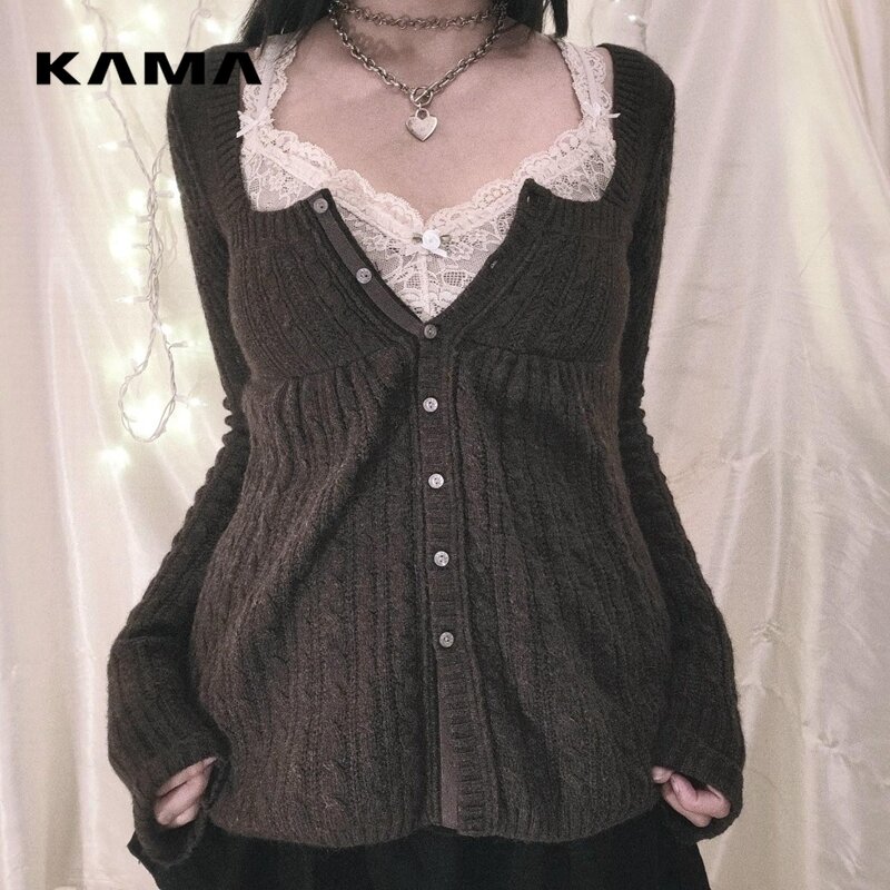 Grunge Y2k Vintage Pullover Einreiher Langarm Cardigan ästhetische Kawaii Strickwaren T-Shirt Frauen kleider
