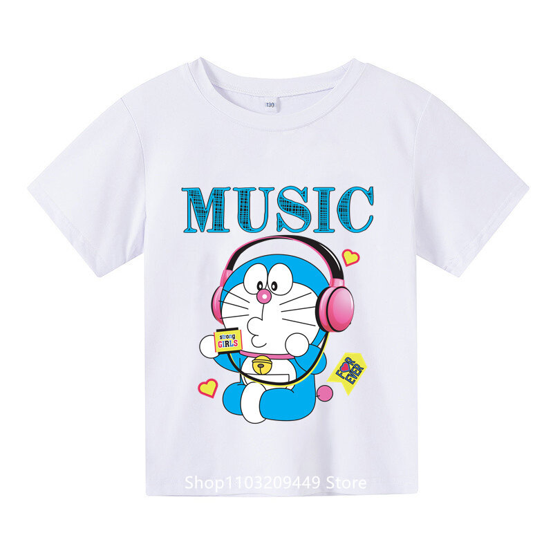 T-shirt à manches courtes Anime Doraemon A replPattern pour enfants, haut de dessin animé imprimé amusant, vêtements d'été