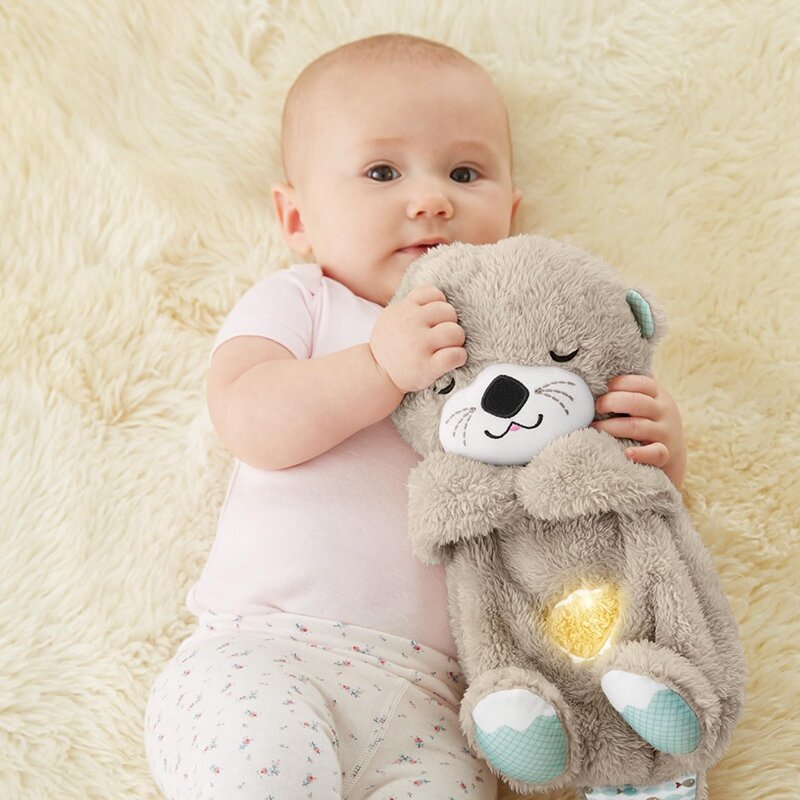 Baby Sound Machine Kalmeert 'N Knuffel Otter Draagbare Pluche Baby Speelgoed Met Sensorische Details Muzieklichten Duurzaam
