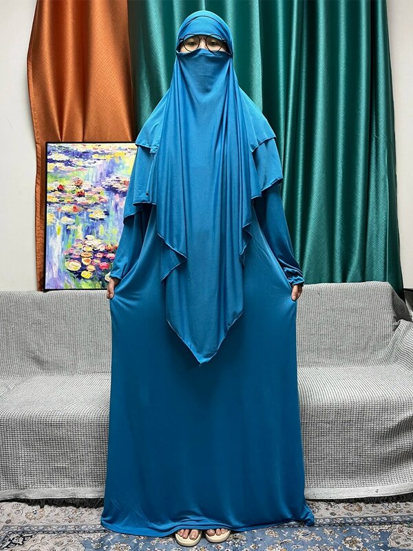 Conjuntos musulmanes de oración de dos piezas para ropa de Ramadán, bata suelta de Ramadán para mujer, caftán marroquí de Nigeria de poliéster puro