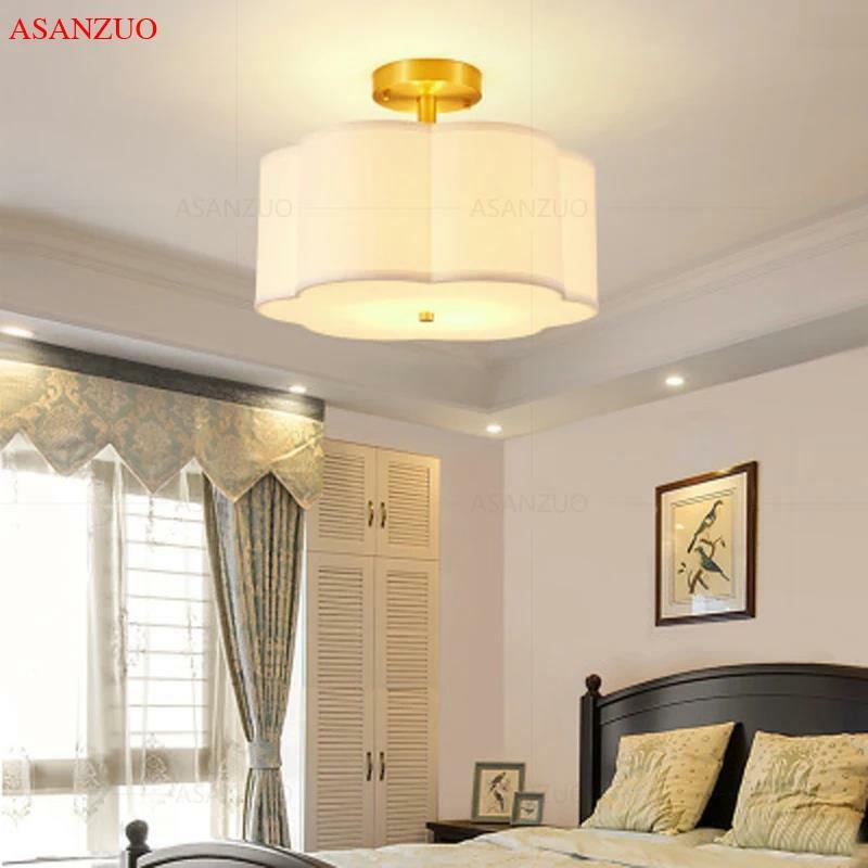 Медные акриловые потолочные светильники с тканевым покрытием, современный декор для гостиной, освещение для коридора, спальни, лампы E27