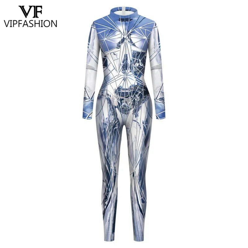 VIPFASHION para odzwierciedla wzór kombinezon 3D Print Zentai garnitur kobiety seksowne body z tyłu przebranie na karnawał ubrania imprezowe