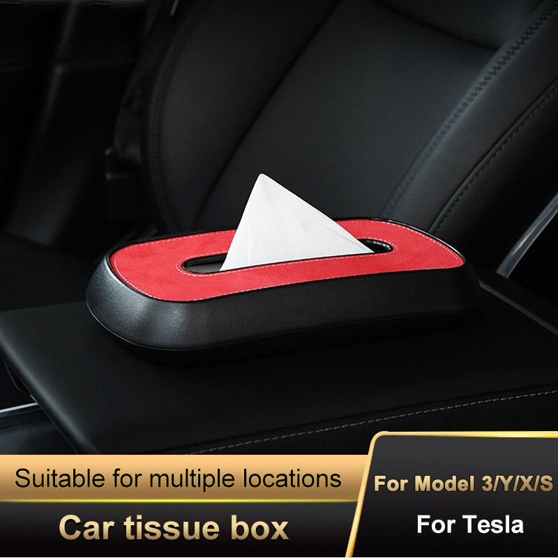 Caja de pañuelos de coche para Tesla modelo 3 Y X S, visera de cuero, soporte para pañuelos, placa de matrícula de estacionamiento, caja de almacenamiento Interior