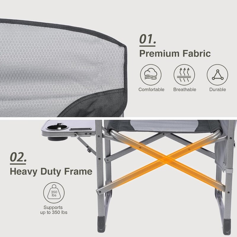 Alumínio dobrável camping cadeira, leve cadeiras ao ar livre com mesa lateral e bolsa de armazenamento
