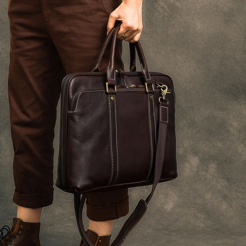男性用の本革ケース,15インチのビンテージスタイルのスーツケース,フラップ付きのビジネスバッグ