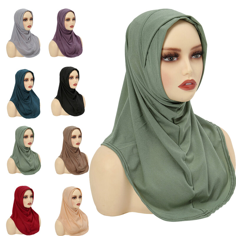 Un pezzo Amira Hijab donne musulmane Solid Head sciarpa Wrap scialle Pull On pronto da indossare Hijab islamico Niab Nikab foulard istantaneo