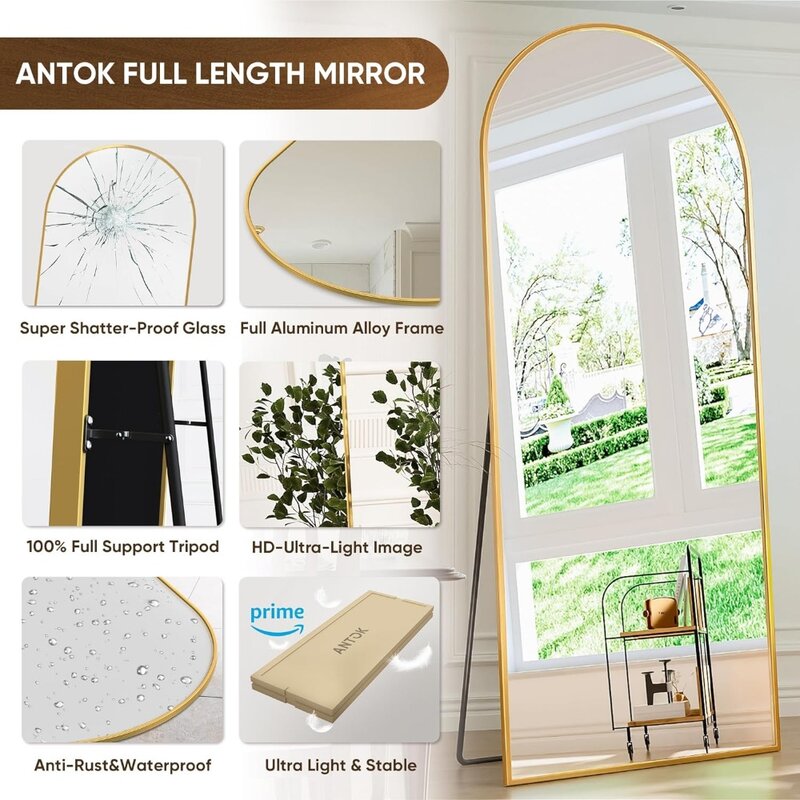 Antok Arched Full Length Mirror, 71"x26" Arched Floor Mirror, Glassless Mirror Full Length with Stand, Floor Mirror Freestanding