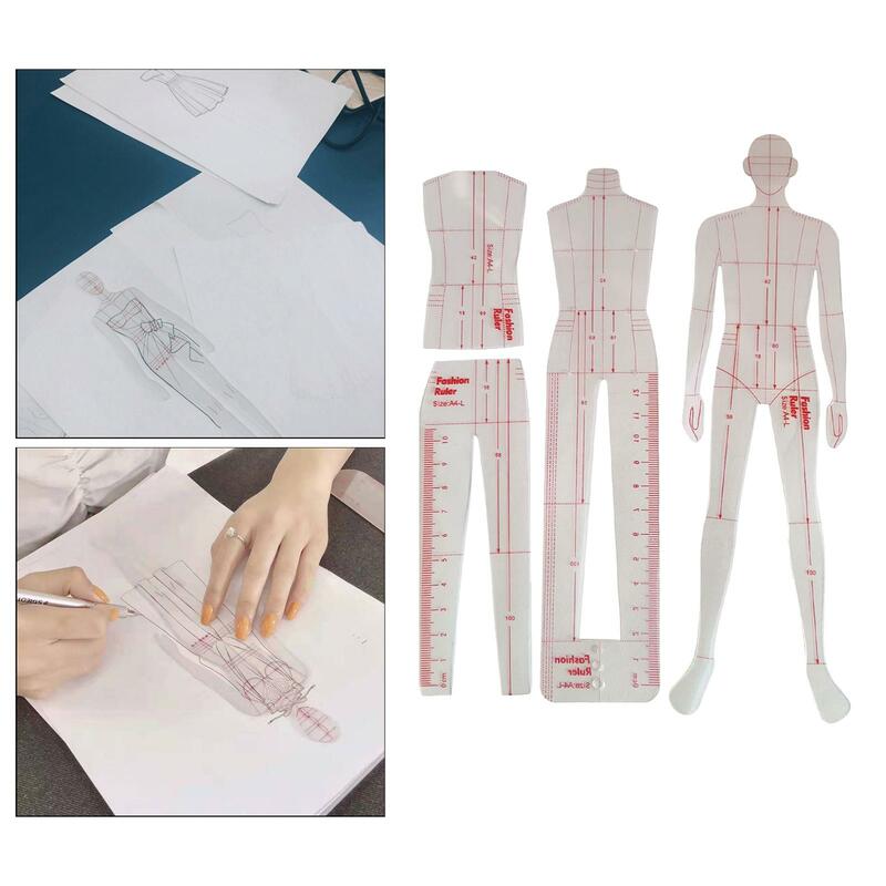 Penggaris Template desain garmen tahan lama mode merancang transparan penggaris jahit portabel untuk pakaian kerja setelan pola pembuat
