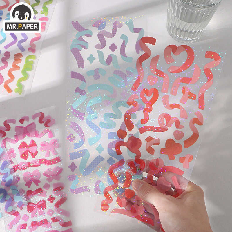 Mr Paper 10 Designs 1 Pc/bag Ins Style Colorful Ribbon Series Creative Laser Hand Account DIY Decor Collage Material Stickers