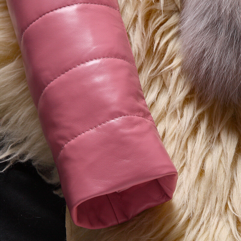 AYUNSUE-chaquetas de piel auténtica para mujer, abrigos de plumas con cuello de piel de zorro, abrigo ajustado de piel de oveja, abrigo de invierno