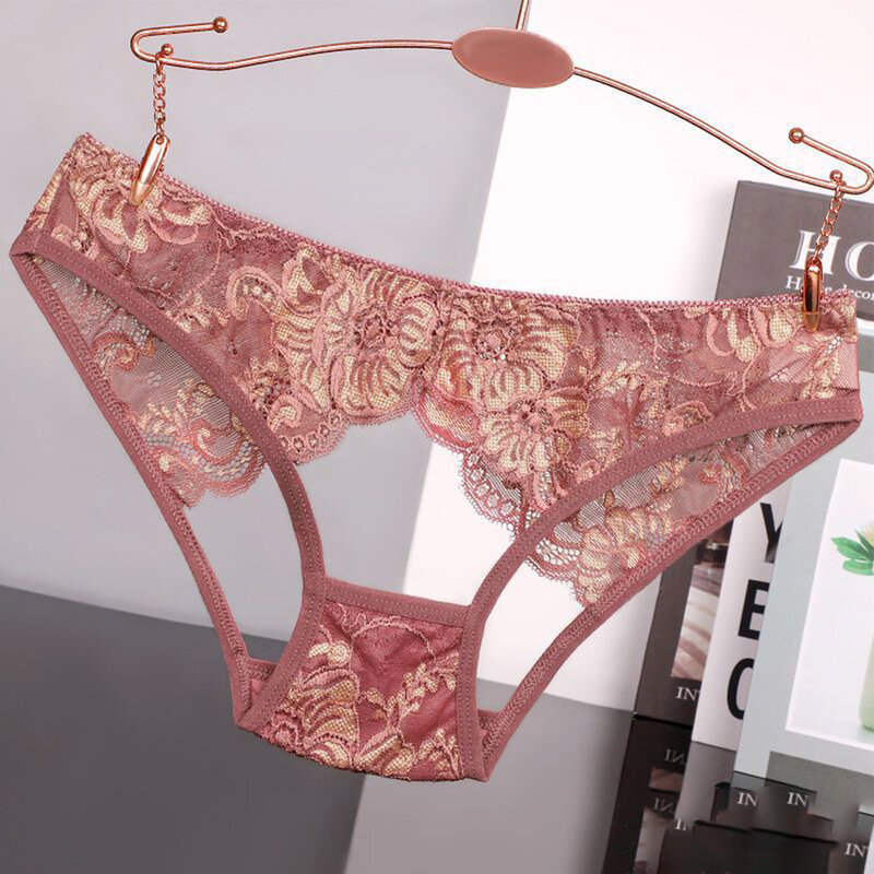 Women Panties Hollow Floral Embroidery Underwear Lace French Knickers Open Crotch Lingerie Briefs Mesh Sheer Thongs Underpants