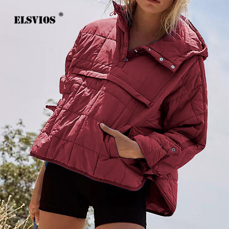 Autumn Winter Solid Color Padded Jacket For Women Fashion Pockets Long Sleeves Hooded Pullovers Japanese And Korean Casual Coats