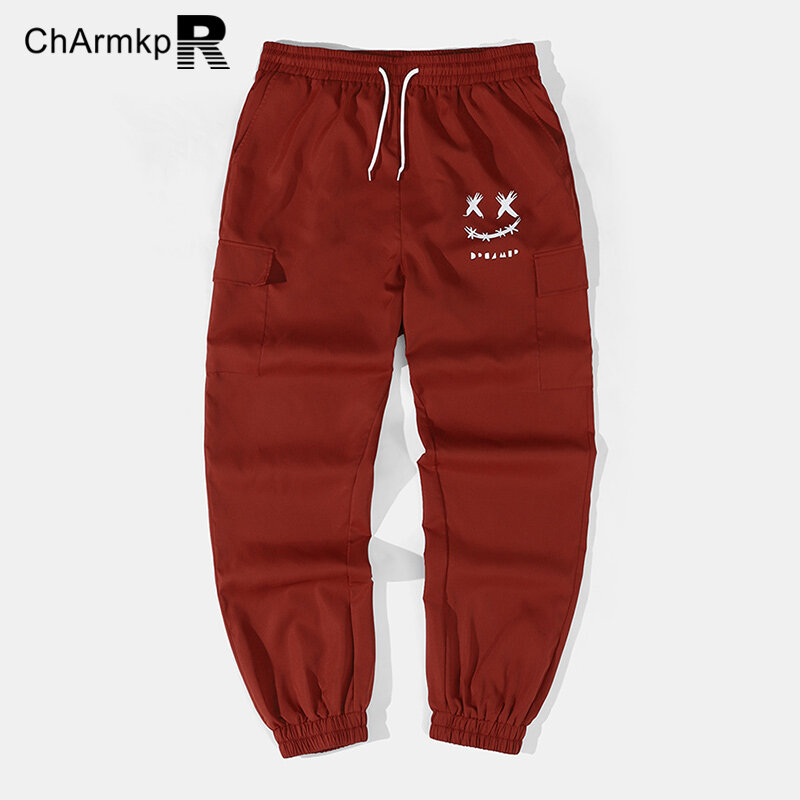Charmkpr กางเกงสำหรับหน้าร้อนทรงหลวมสำหรับผู้ชาย2024, กางเกงขายาวทรงฮาเรมลำลองกางเกงคาร์โก้เอวรูดเอวหลวมเสื้อผ้าผู้ชาย