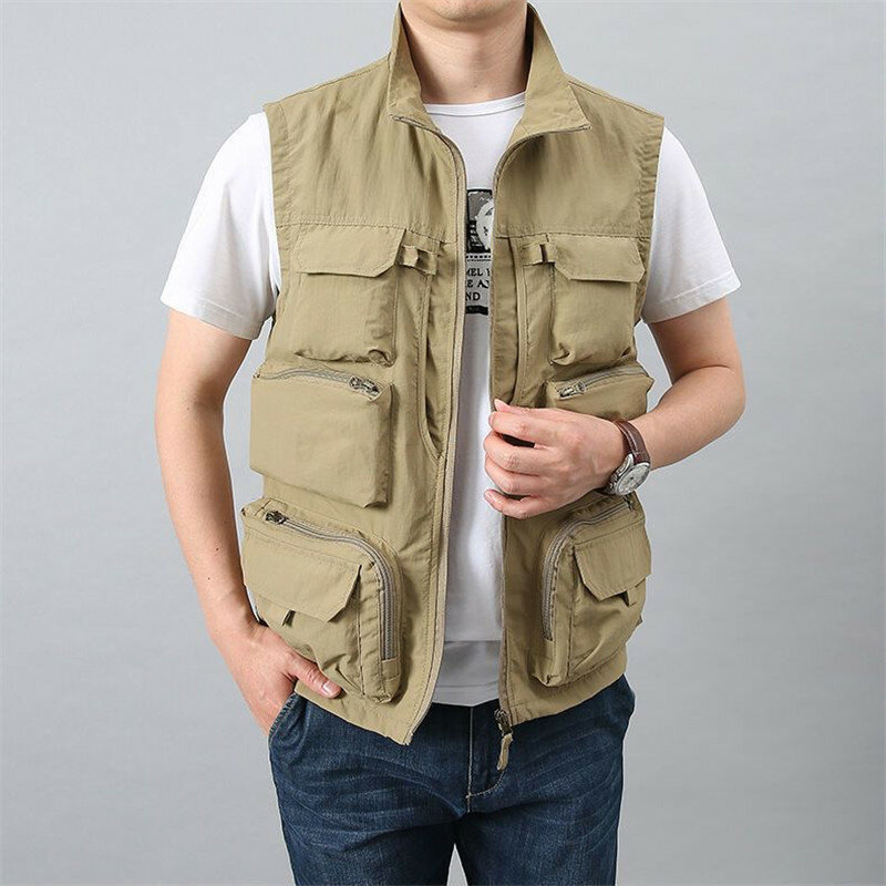 2024 Outdoor Quick Drying Vest Mens Casual Loose Multi Pockets Photography Fishing Waistcoat Hiking Camping Cargo Vest Jackets