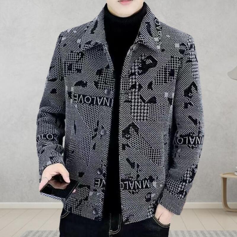 Casaco Windproof masculino com gola de lapela, fechamento de botões, design elegante, casacos para inverno, calor e conforto, tempo frio