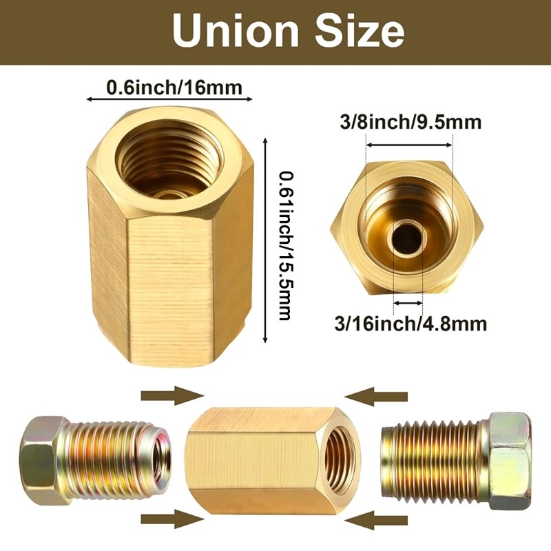 12Pcs 7/16-24 Inverted Line 1/4 inch Brake Connector Fittings Brass Unions Dropship