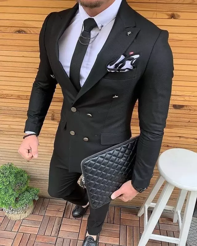 2024 Mode schwarzen Anzug formelle Geschäft Zweireiher hochwertige Smoking jacke für Männer Hochzeit Smart Casual Kostüm Homme