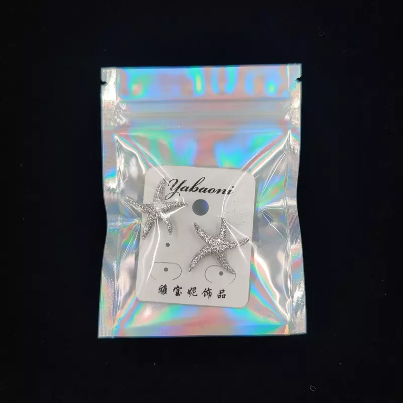 50 Pieces Self-Sealing Laser Small Plastic Bags for Jewelry Pouch with Clear Display Window Jewelry Packaging Gift Storage Bag
