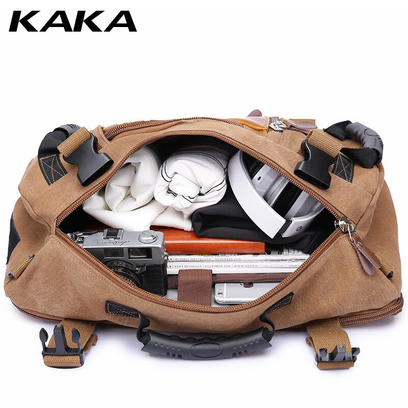 KAKA Vintage Canvas Travel Backpack Men Women Large Capacity Luggage Shoulder Bags Backpacks Male Waterproof Backpack bag pack