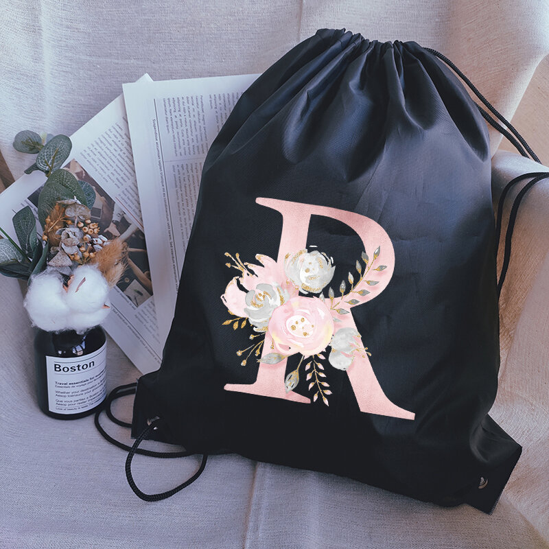 Saco de cordão simples rosa carta impressão mochila menino saco de basquete menina sacos de compras multi-função personalizar sacos de desporto masculino