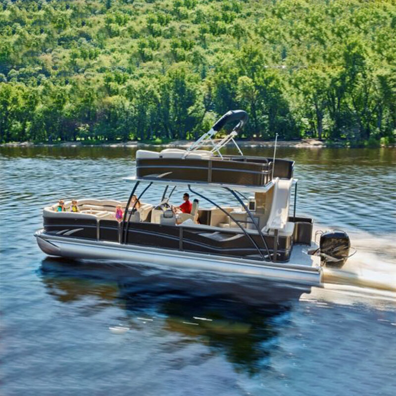 Luxo alumínio pontão barco com motor, duplo pontão pesca barco, mobiliário de festa, novo PBD-25