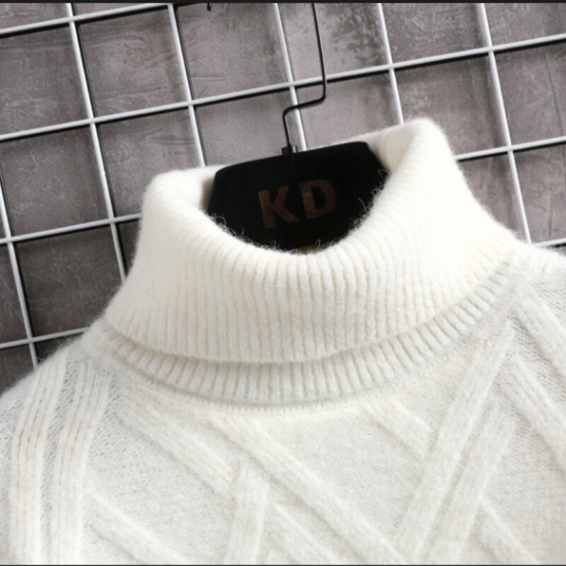 High Neck Thickened Warm Sweater/ High Quality Men's Winter Solid Color Slim Casual Solid Color Diamond Check Knitted Pullover