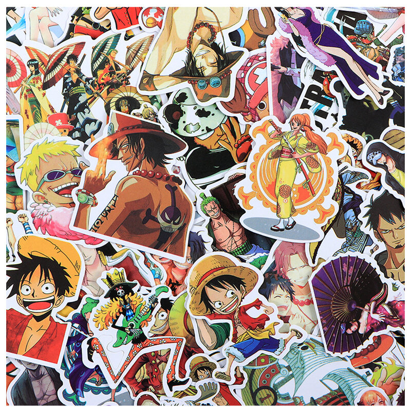One Piece Anime impermeável Vintage adesivos, decalques dos desenhos animados, laptop, telefone, bagagem, carro, decoração do carro, brinquedo das crianças, 10 pcs, 30 pcs, 60 pcs, 120pcs