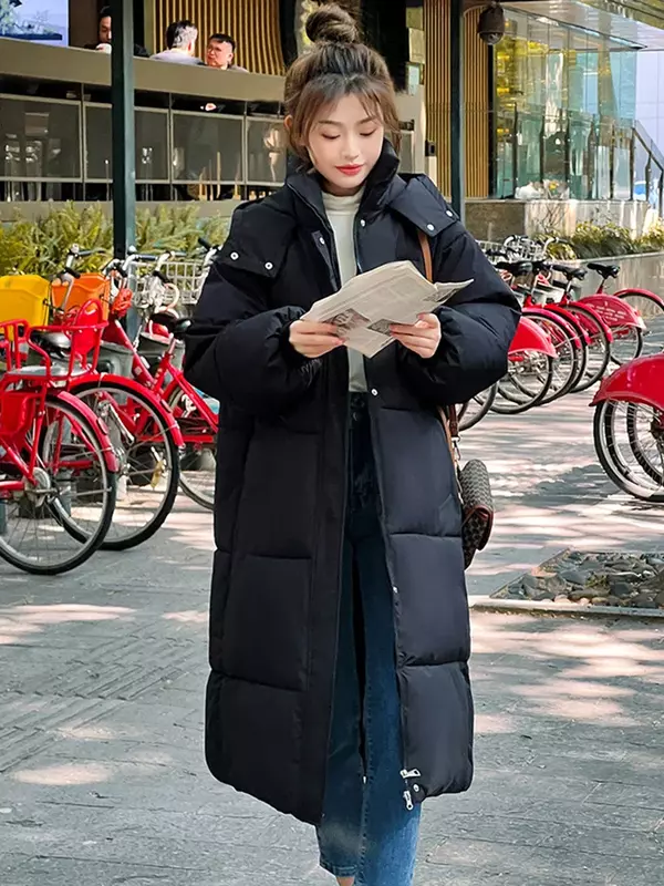 Gradi inverno donna lungo parka giacche Casual con cappuccio spesso caldo cappotto antivento moda femminile Outwear R221