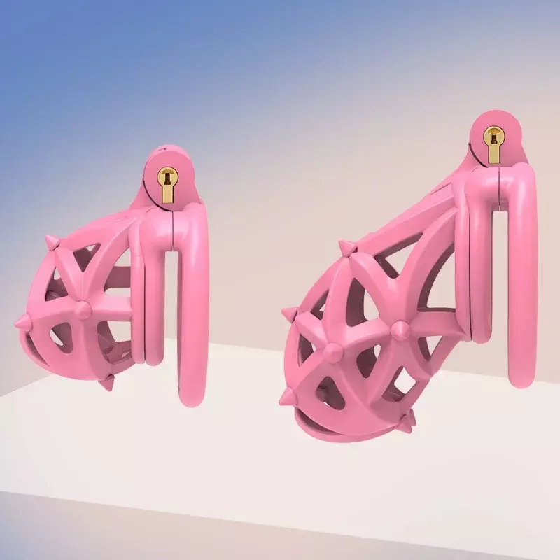 Nowa różowa męska powściągliwość z dwugłowy miękkimi kolcami oddychająca blokada CB lekka klatka dla dorosłych BDSM Play 조대
