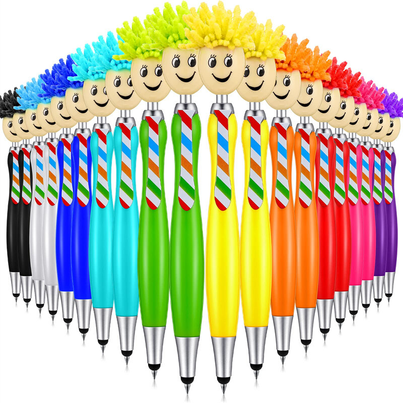 20 sztuk uroczych głowica mopa długopis Stylus kulowych środek do czyszczenia ekranu artykuły szkolne na prezent biurowych 3 w 1