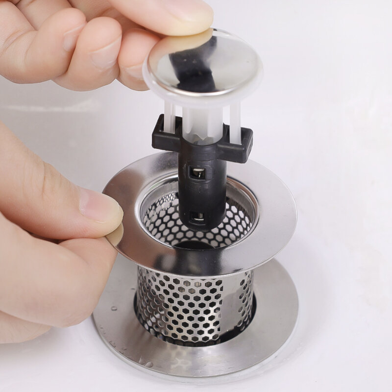 Coperchio del filtro di scarico del bacino del nucleo di rimbalzo Pop-Up in acciaio inossidabile raccoglitore di capelli filtro del lavandino tappo della vasca da bagno tappo del bagno strumento del bagno