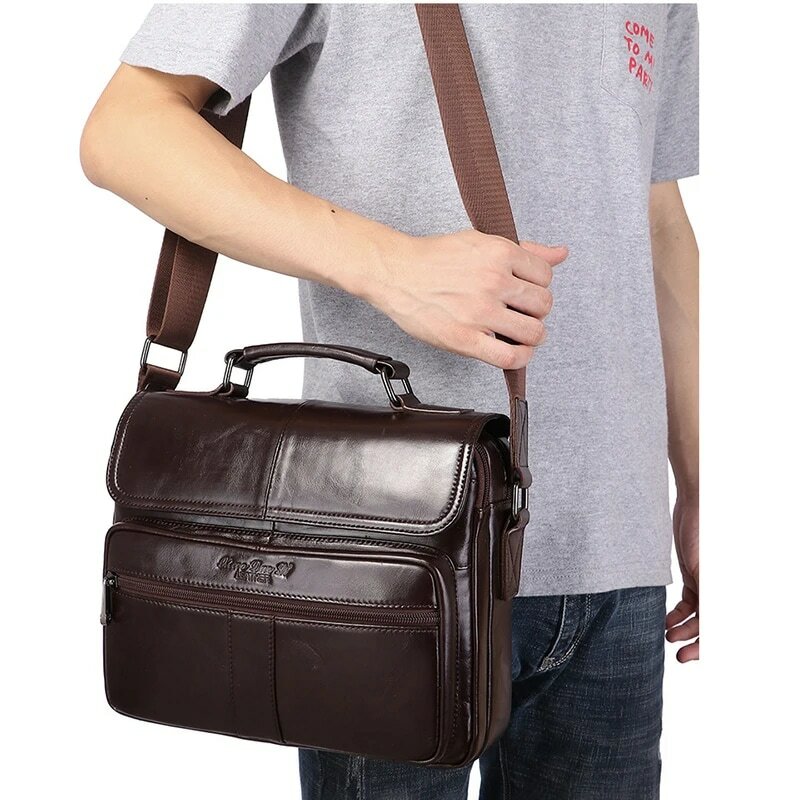 Genuine Leather Briefcase for Man Vintage Luxury Handbag Cowhide Tote Shoulder Ipad Business Messenger Crossbody Side Cross Bag