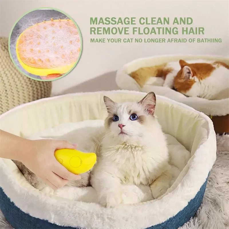 Escova a vapor 3 em 1 para pet, escova a vapor para pêlos de cães e gatos, spray elétrico, pente de massagem, depilação