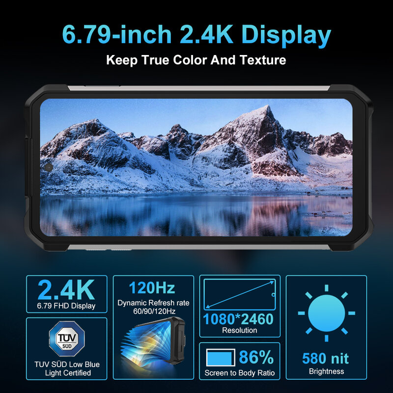 Unihertz tank 2 Pro 8849 rugged with projector 2.4K 23800 mAh 16GB + 256GB Android 14 100MP NFC 120W Helio G99 Octa Core Dual SIM