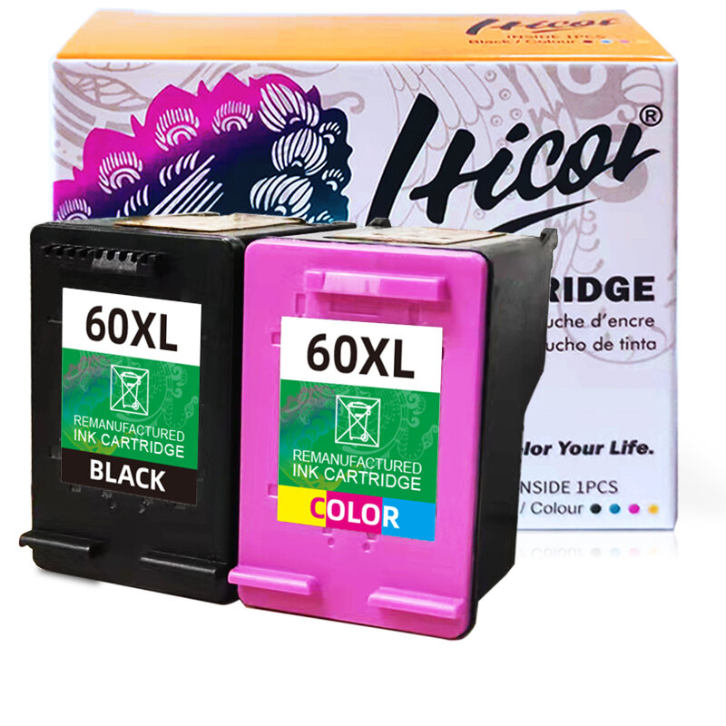 Hicor Remanufactured Ink Cartridge Combo Pack for HP 60XL 60 XL CC641WN CC644WN for C4680 D110 D2680 D1660 D2530 F2430 F4210