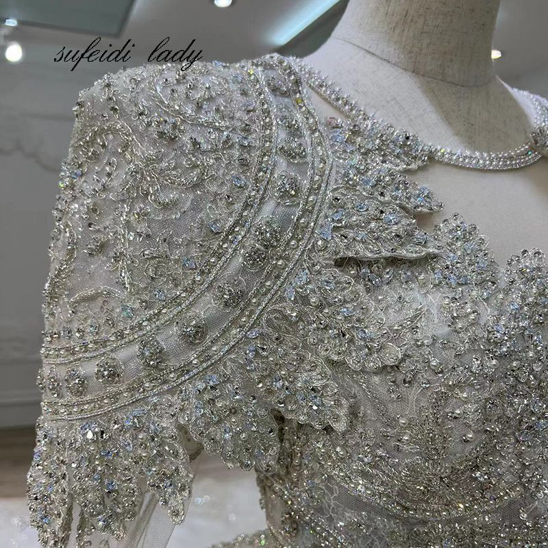 2022 Luxury Beading Wedding Dress Long Sleeve Beaded White Women Bridal Dress Custom Made