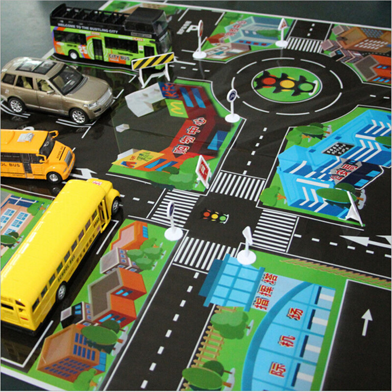 Mapa de tráfico de la ciudad para niños, Alfombra de escalada, estacionamiento de la ciudad, juguete de coche DIY, 70x70CM, nuevo