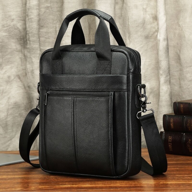 Вертикальный мужской портфель из натуральной кожи на молнии, деловая сумка из воловьей кожи, многофункциональная мужская сумка-мессенджер через плечо