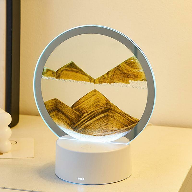 Lampu dekorasi bergerak, seni pasir 3D gerakan cair 3D USB pengisi daya pasir hisap lampu Desktop ornamen seni pasir kreatif untuk tamu