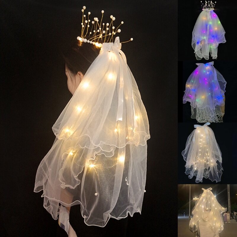 Фата светильник Up для невесты, светодиодная свадебная фата с коронами, элегантные и красивые аксессуары для волос для свадебной вечеринки для женщин, новинка 2023