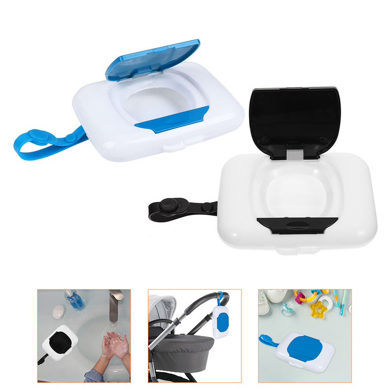 Kotak tisu basah portabel 2 buah, kotak tisu basah perjalanan, dapat diisi ulang, wadah tisu bayi dapat diisi ulang