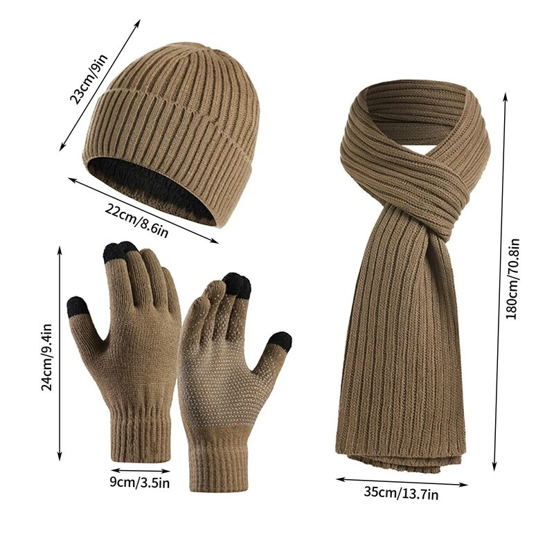 Winter Set Muts Sjaals Touchscreen Handschoenen 3 Stuks Warme Mannen Mode Verdikking Plus Wollen Nek Bescherm Pet Buiten Rijden