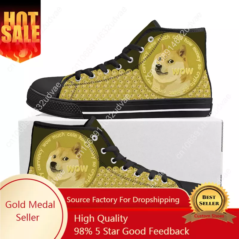 Dogecoin Crypto Currency Dog Coin Miner High Top Sneakers Mens Womens Teenager Canvas Sneaker Casual Couple Shoes Custom Shoe