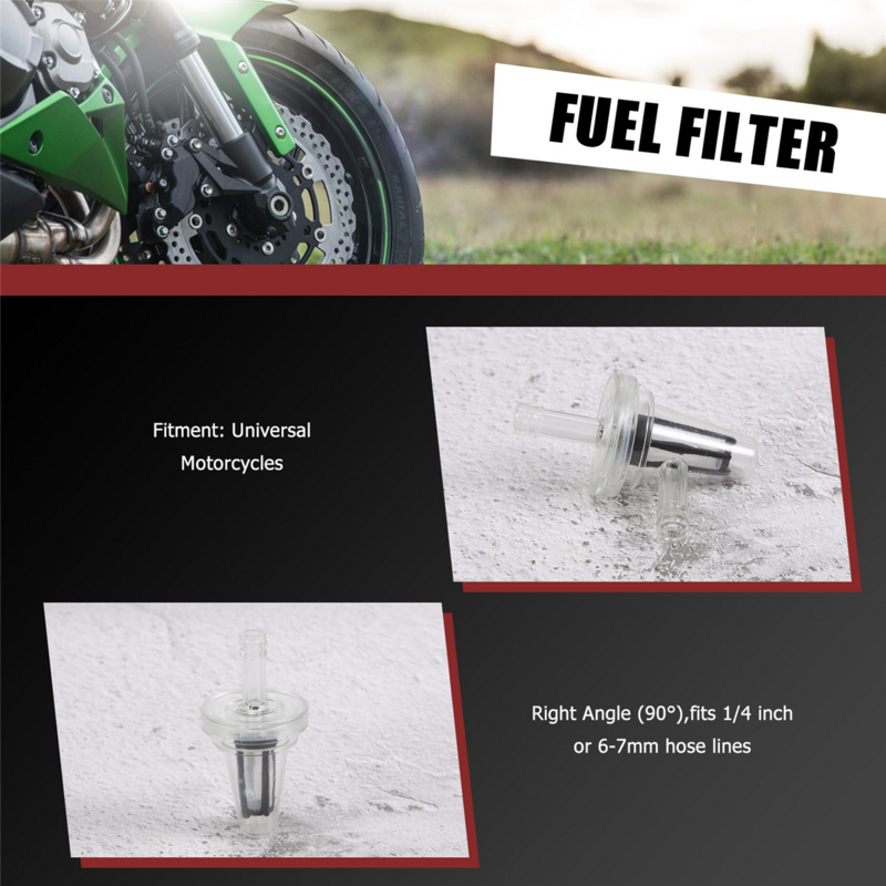 Motocicleta Ângulo Direito Inline Filtro de Combustível, Linhas de Mangueira para Kawasaki e Yamaha, Universal, 1/4 in, 6mm, 1PC