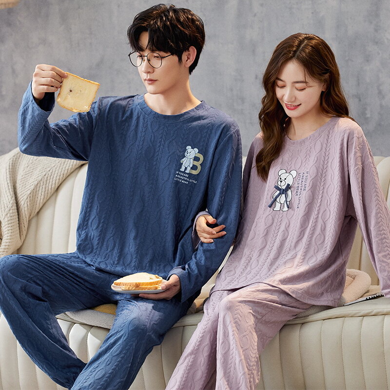 เกาหลีผู้ชาย Pijamas ชุดผ้าฝ้ายผู้หญิงชุดนอนฤดูใบไม้ร่วงชุดนอนลำลอง Loungewear Hombre Mujer บ้านเสื้อผ้าชุดนอน